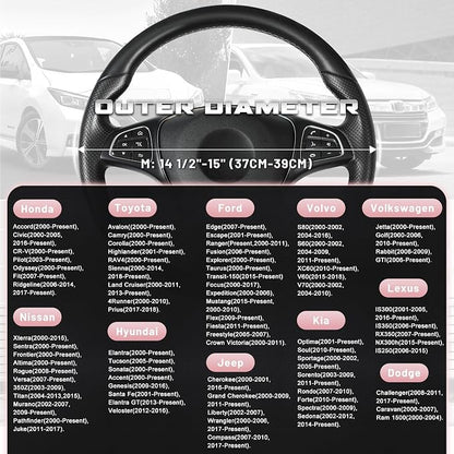 SEG Direct Steering Wheel Cover for Car, Standard Size 14.5-15 inch, Auto Interior Accessories, Black and Pink