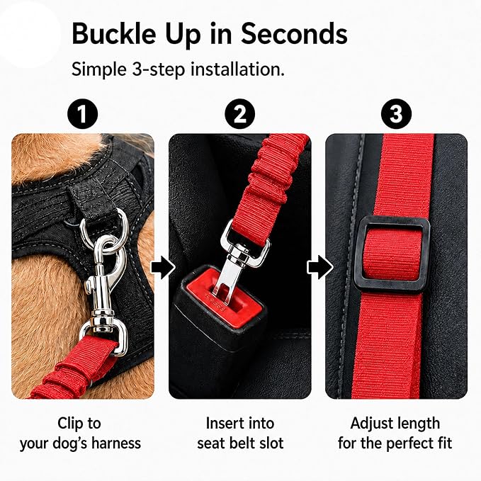 Dog Seat Belt 2Pcs, Retractable Pet Car Harness, Adjustable Dog SeatBelts for Vehicle, Nylon Pet Safety with Elastic Bungee