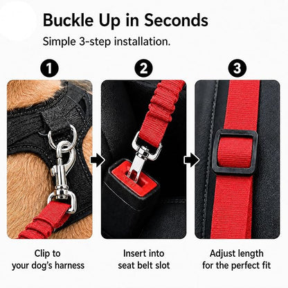 Dog Seat Belt 2Pcs, Retractable Pet Car Harness, Adjustable Dog SeatBelts for Vehicle, Nylon Pet Safety with Elastic Bungee