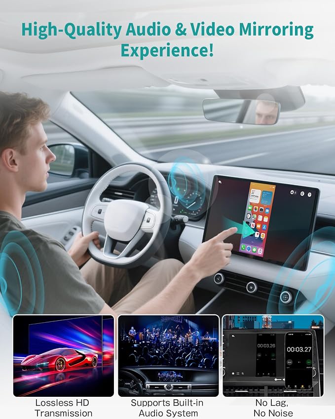 Ottocast Mirror Touch - Wireless CarPlay & Bi-Directional Phone Mirroring Adapter - Dual Mode, Plug & Play Upgrade for Factory Wired Cars (2016+)