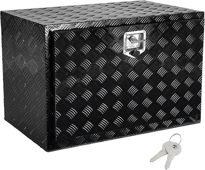 VEVOR Underbody Truck Box, 48"×17"×18" Pickup Storage Box, Heavy Duty Aluminum Diamond Plate Tool Box with Lock and Keys, Waterproof Trailer Storage Box with T-Handle Latch for Truck, Van, Trailer