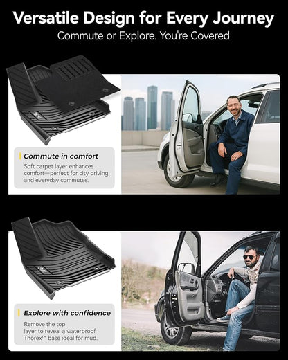 3W Floor Mats & Front Carpets Fit 2022-2026 Toyota Tundra (Only for CrewMax Cab), SR/SR5/TRD PRO/Limited/Platinum/Castone Custom Fit All-Weather TPE Front & Rear Row Floor Liner Black