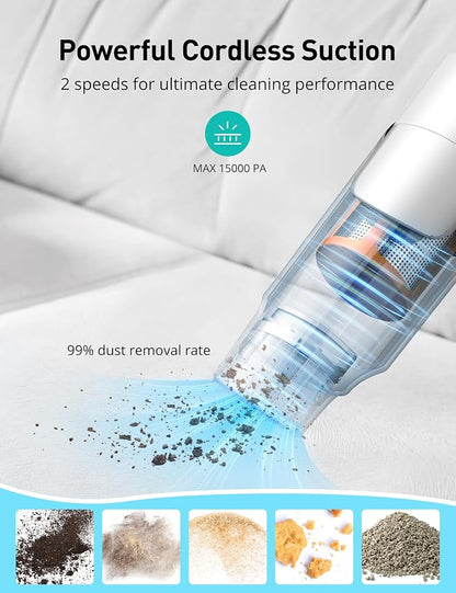 Handheld Vacuum Cordless, 24KPA Powerful Car Vacuum, Rechargeable, Charging Dock, Ergonomic Handle, 2-in-1 Crevice Tool, 1.8lb Portable Vacuum Cleaner with 2-Speed for Car, Home