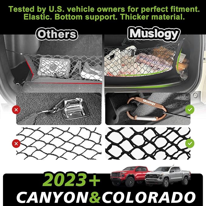 Muslogy Truck Bed Cargo Net Trunk Netting Compatible with Chevrolet Colorado & GMC Canyon 2026 2025 2024 2023 Accessories, Pickup Cargo Organizer SUV Sedan Storage Net w/Heavy Duty Carabiners