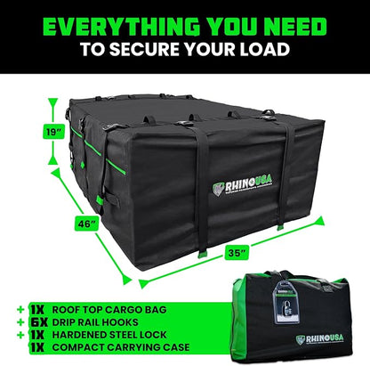 Rhino USA Rooftop Cargo Carrier for Car Storage (17.7 Cubic Feet) Heavy Duty Waterproof Roof Top Bag with Industrial Grade Zippers - Used for All Vehicle with/Without Rack Carriers - Lock Included