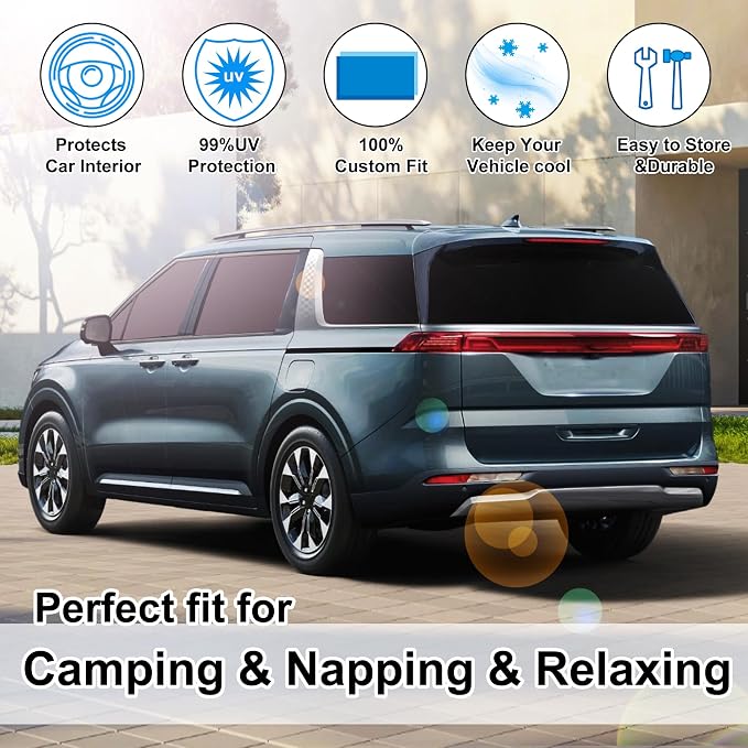 TINGLU Window Shades for Kia Carnival 2022-2026 8PCS Accessories Car Side Full Windows Rear Triangular Windshield Sun Shade Sun UV Rays & Privacy Protection for Camping,Napping,and Relaxing