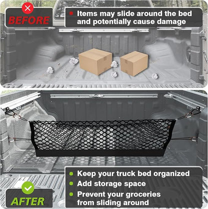 Muslogy Truck Bed Cargo Net Compatible with Nissan Frontier 2022-2025 2026 Accessories, Pickup Truck Bed Cargo Organizer Storage Net with Heavy Duty Carabiners