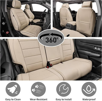EKR CRV Seat Covers Custom Fit for Honda CRV 2023 2024 2025 2026 Leather Car Seat Cover Full Set for Trucks SUV,Waterproof Car Seat Cushion,Faux Leather (Beige)