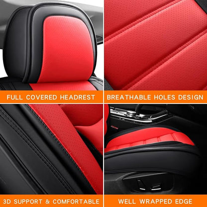MINGBRON Car Seat Covers Full Set,Black White Car Seat Cover, Car Seat Protector Waterproof, Nappa Leather Car Seat Cushion Fit for Most Cars Red