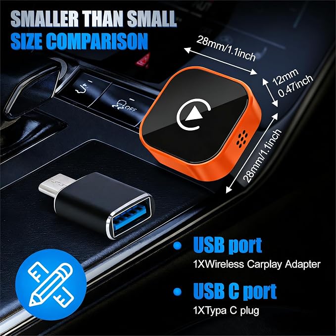 2026 Wireless Car Adapter - Universal Smart Screen Converter, USB-C/Type-C, Plug & Play, Zero Delay Needs Built-in Vehicle System（Orange Color）