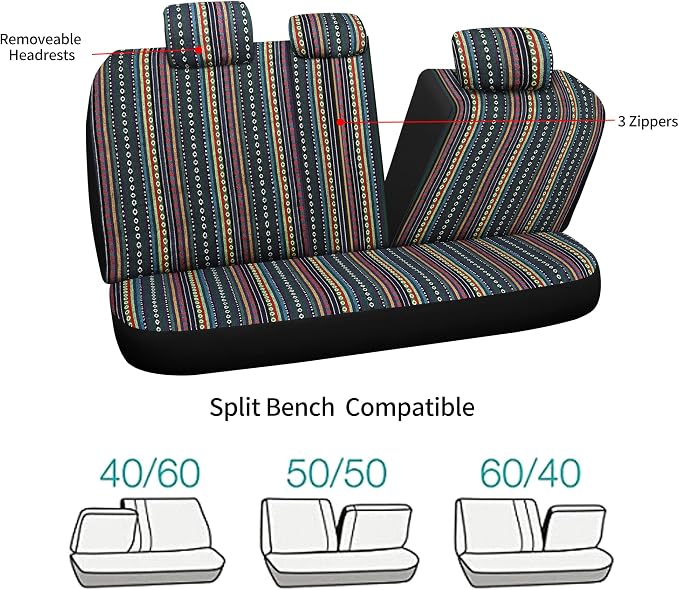 HAIYAOTIMES Baja Saddle Blanket Car Seat Covers Full Set with Seat Belt Pads, Washable Breathable Seat Covers for Cars, Universal Fit Interior Covers for Most Cars, Airbag Compatible, Red/Blue
