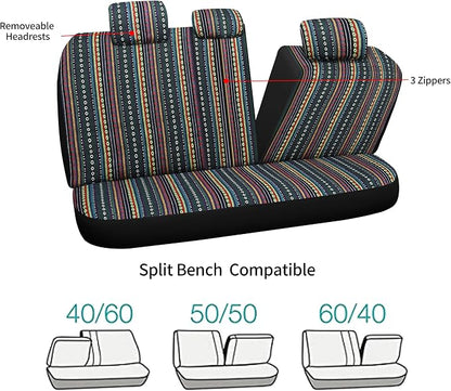 HAIYAOTIMES Baja Saddle Blanket Car Seat Covers Full Set with Seat Belt Pads, Washable Breathable Seat Covers for Cars, Universal Fit Interior Covers for Most Cars, Airbag Compatible, Red/Blue