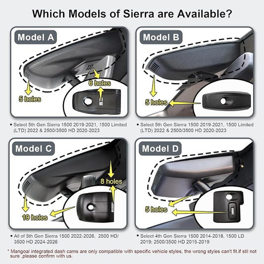 Mangoal 4K Dash Cam fit for GMC Sierra 1500 2022-2026 HD 2024-2026 Pro SLE Elevation SLT AT4X Denali Ultimate Accessories (Model C), Integrated OEM Look, GPS, WiFi & App, 64GB Card