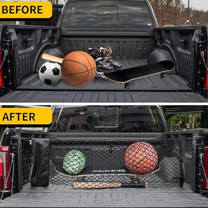 Cargo Net Compatible with 2015-2026 Ford F150 2017+ F250 F350 F450 Truck Bed Cargo Net 4.10'×1.51' Double Layer Envelope Style Dense Mesh Trunk Organizer for 2025 F-150 Exterior Accessories
