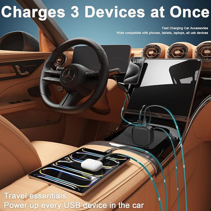 93W Retractable Car Charger, USB C Car Charger Fast Charging with PD PPS & QC 3.0, Multi Port Cigarette Lighter Adapter with Voltmeter for iPhone 17 16 15 Pro Max, Samsung S26/S25 iPad Pixel