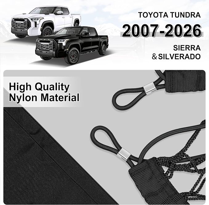 Amiss Truck Bed Cargo Net with Bottom Organizer, Compatible with Toyota Tundra 2007-2024 2025 2026, Portable Storage for Pickup Cargo and Heavy Duty Hook, Exterior Accessories for Car SUV