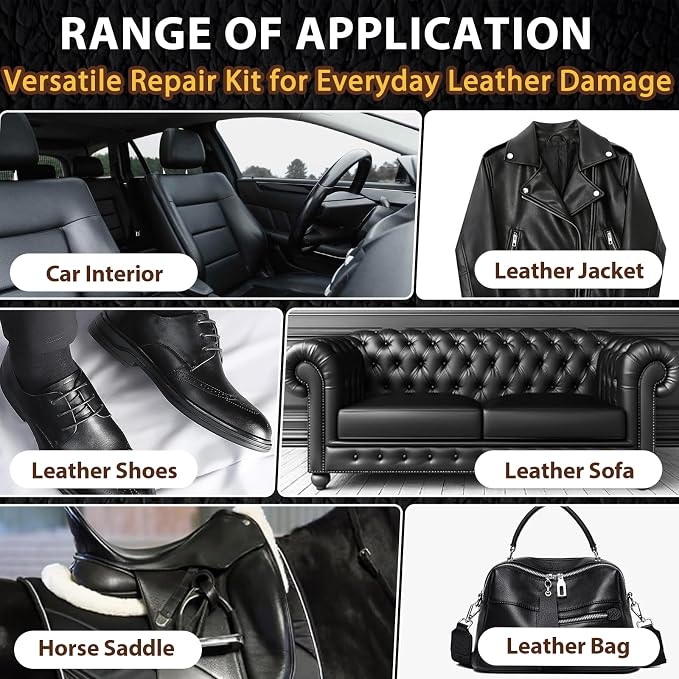 Vigorder Leather Repair Kit for Furniture, Vinyl Repair Kit for Furniture, Sofa, Jacket, Purse – Super Easy Instructions to Fix Scratches, Tears, Holes, and Peeling (Black)