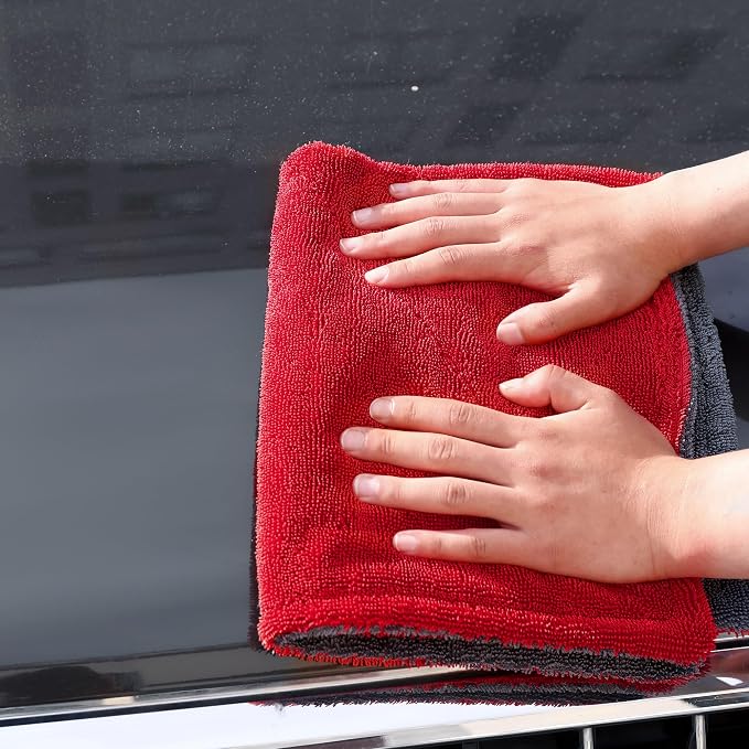 LIVOS Extra Large Car Drying Towel, 25" x 36" 1000GSM Microfiber Towels for Cars, Ultra-Absorbent Scratch-Free, No Streak, Professional Quick Dry Car Detailing Towel, Red&Grey