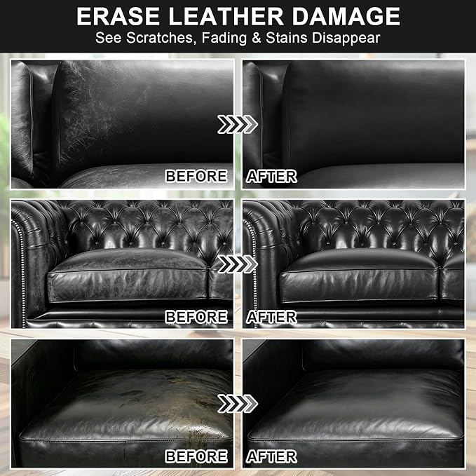 STARTSO WORLD Leather Recoloring Balm, Black Leather Repair Kit for Furniture, Leather Dye, Leather Color Restorer for Couches, Leather Couch Paint | Repair, Restore Faded & Scratched Leather