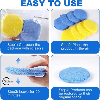 REGUICORP Polishing Pad 8 PCS, 5 Inch Diameter Round Microfiber Applicator Pad, Washable Reusable Car Wax Applicator Pad for Car Cleaning and Fine Polishing (Yellow and Blue)