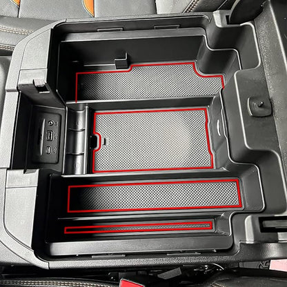 Center Console Organizer Compatible with 2020-2023 Silverado/Sierra 2500/3500HD/ 2019-2022 Chevy Silverado 1500 / GMC Sierra 1500 Accessories - Full-Coverage Insert Tray, ABS material,Red