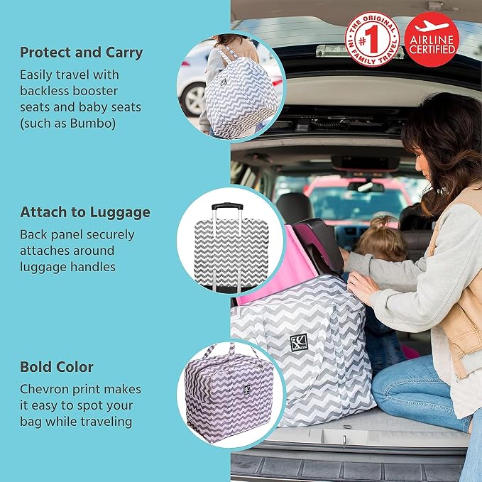J.L. Childress Go-Go Travel Bag for Kids Backless Booster Seat-Compact Carrier for Airplane & Air Travel,For_Toddler Backless Booster Car Seats,Fits Compact Strollers like GB Pocket-Chevron(Pack of 6)