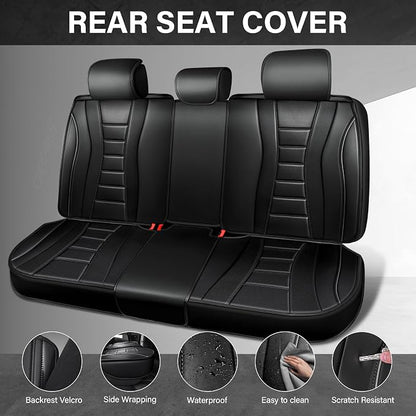 CAR PASS Nappa Leather Back Seat Covers, Universal FIT Piping Leather Rear Seat Cover for Cars,Sedan,SUV,Truck 3D Foam Waterproof Breathable Luxury Seat Covers, Comfort Durable Airbag Compatible Black