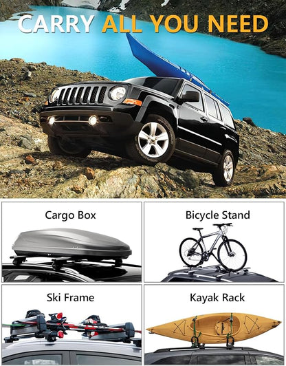 Tuyoung 300lbs Lockable Roof Rack Cross Bars Compatible with Jeep Patriot 2007-2017 with Raised Side Rails,Heavy Duty Anti-Theft Aluminum Roof Rails Crossbars Cargo Carrier Bag Black Bike