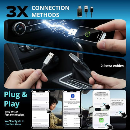 2-in-1 Wireless CarPlay & Android Auto Adapter (2026 Upgraded WiFi 6-BT 5.4) Wired to Wireless Converter | Multi-User Seamless Connection | Easy Setup-Plug & Play | Auto Reconnect | Cars from 2015+
