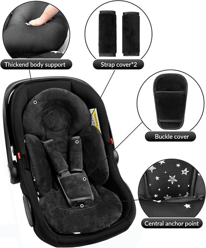 TinlyFinly Newborn Car Seat Insert, Head and Body Support, Reversible Infant Insert Compatible with Baby Carseat, Stroller, Mamaroo Swing, Rocker, Bouncer. Baby Car Seat Cushion - Black