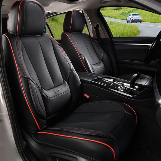 Coverado Car Seat Covers Full Set, Seat Covers for Cars, Black Car Seat Protector Waterproof, Nappa Leather Car Seat Cushion, Car Seat Covers Front Seats and Back Fit for Most Cars