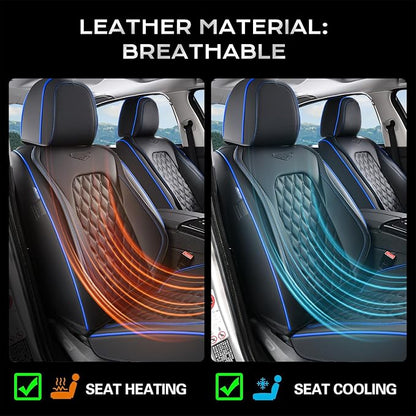 Coverado Full Set Car Seat Covers, Front & Back Luxury Faux Leather Waterproof Seat Covers,Car Seat Protectors, Universal Fit for Most Vehicles-Black & Blue