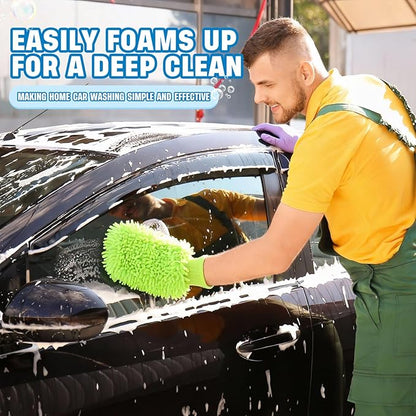 24 Pack Car Wash Mitt Bulk Microfiber, 10'' x 8'' Chenille Car Wash Mitt Gloves, Scratch Free Double Sided No Lint No Marks for Truck SUV and All Vehicle Surfaces (4 Colors)