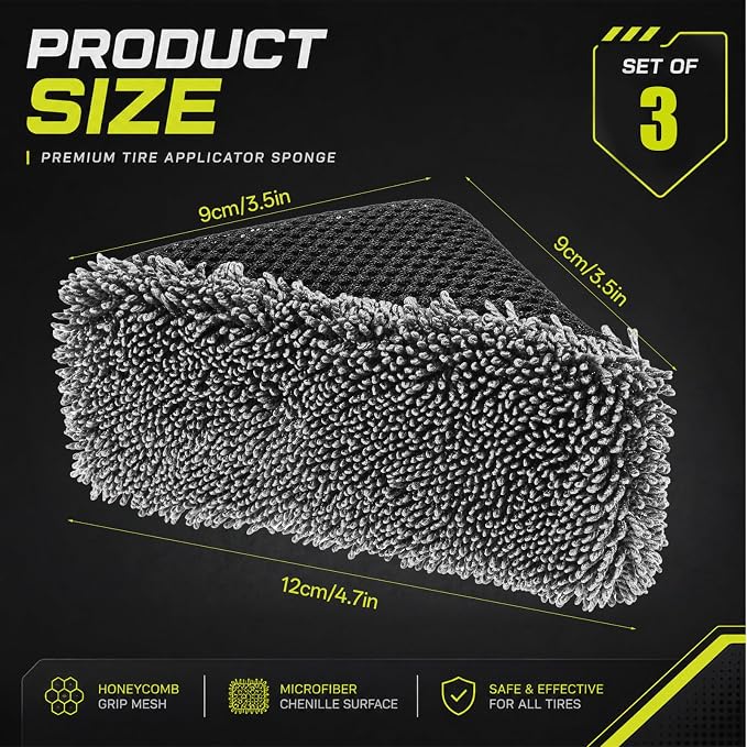 2 Pcs Tire Shine Applicator Sponges, Microfiber Tire Brightener Applicator Pad, Reusable Tires Dressing Applicators Pad, Contoured Tires Sponge for Car Detailing Cleaning Rubber Vinyl Plastic Trim