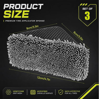 2 Pcs Tire Shine Applicator Sponges, Microfiber Tire Brightener Applicator Pad, Reusable Tires Dressing Applicators Pad, Contoured Tires Sponge for Car Detailing Cleaning Rubber Vinyl Plastic Trim