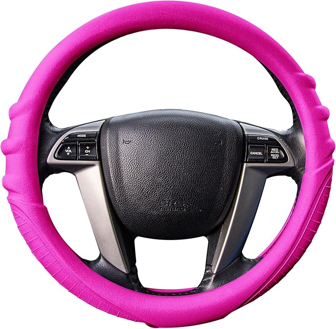 FH Group Universal Fit Silicone with Grip and Pattern Massaging Grip Steering Wheel Cover Fits Most Cars, SUVs, Trucks, and Vans Hot Pink