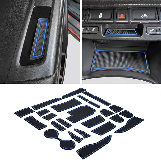 JDMCAR Custom Liner Accessories Compatible with Chevy Colorado/GMC Canyon 2015-2021 2022, Console, Door Pocket, and Cup Holder Rubber Mats 26-PC Set (Crew Cab, Blue Trim)