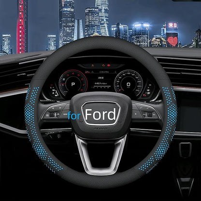 Yangday Leather Steering Wheel Cover for Ford F150 F250 F350, 15.5-16 inches Car Steering Wheel Cover with Non-Slip Breathable (Blue)