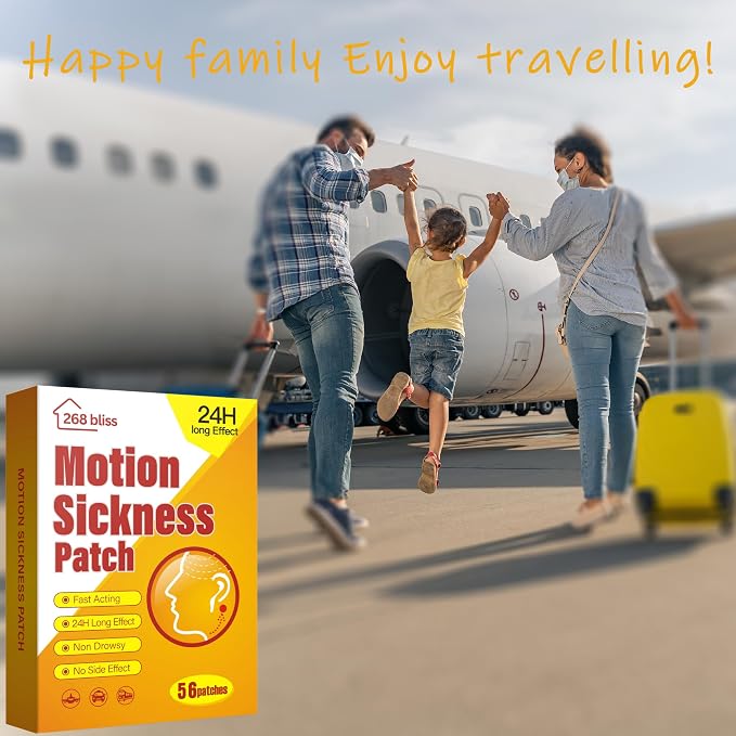 Motion Sickness Patches for Cruise,Car,Bus,Ships,Airplane,Park Rides - Non-Drowsy - Travel Essentials for Adults and Kids (56 Count (Pack of 1))