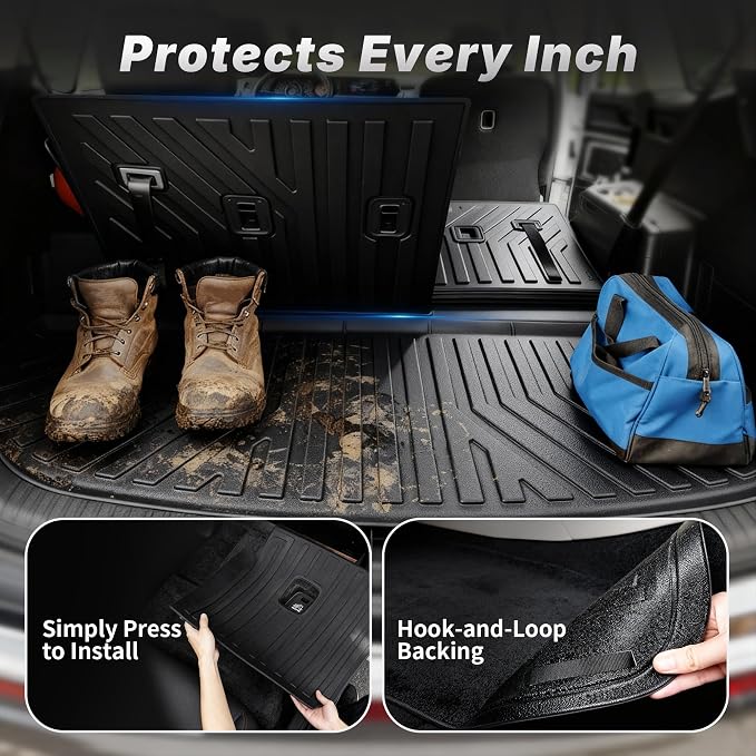 OEDRO Upgraded Floor Mats Fit for 2024 2025 2026 Toyota Grand Highlander w/Subwoofer 7 Seat(Include Hybrid), TPE Interior Seat Back Covers and Cargo Liner Behind 3rd Row (Trunk Mat with Backrest Mat)
