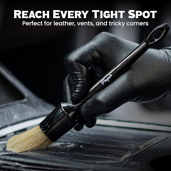 Premium Car Detailing Brush Set - Complete 6 Pack Kit - 2 Boar's Hair, 2 Ultra Soft, 2 Synthetic Bristles - Car Detail Brush for All Surfaces, Leather Seats, Air Vents, Wheels & Emblems, and More