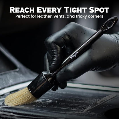 Premium Car Detailing Brush Set - Complete 6 Pack Kit - 2 Boar's Hair, 2 Ultra Soft, 2 Synthetic Bristles - Car Detail Brush for All Surfaces, Leather Seats, Air Vents, Wheels & Emblems, and More