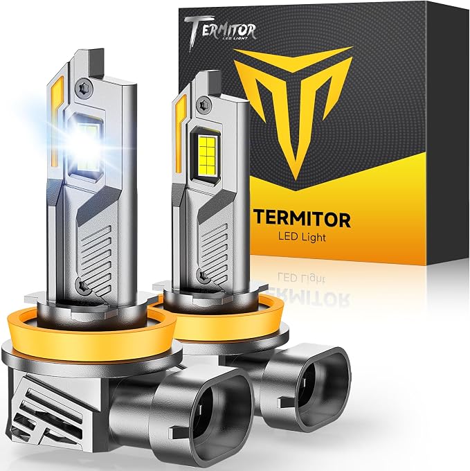Termitor Upgraded H11 Light Bulbs, 80,000LM 15X Brightness,6500K Cool White, H11 Fog Light, 85K+ Hrs Service Life, True 1:1 OEM Size, IP68 Waterproof, Plug N Play, Headlight Eyebrows, Pack of 2