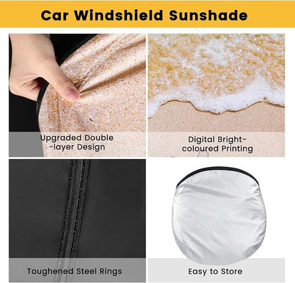 Windshield Sun Shade, Car Sun Shade Windshield, Reflector Sunshade Offers Ultimate Protection for Car Interior, Reflective Polyester Blocks Heat for Sedans, Mini SUVs, Hatchbacks - 57 x 31.5 inches