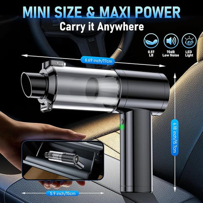 Car Vacuum Portable Cordless, 35000Pa High Power Brushless Motor Handheld Vacuum, 6-in-1 Rechargeable Mini Cleaner with Air Duster for Car, Home, Pet Hair, Keyboard, Graphite Grey