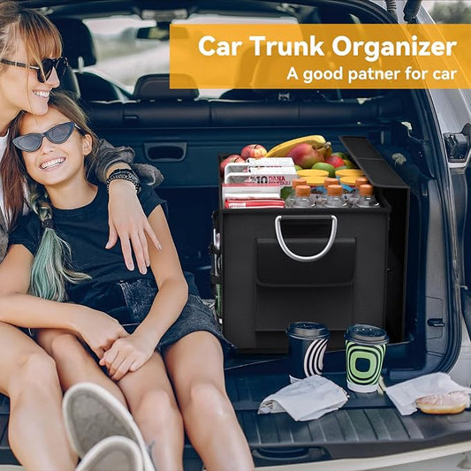 Car Trunk Organizer for SUV 50L Car Caddy Golf Trunk Organizer with Lid Collapsible Truck Storage Bin Large Compartment Car Grocery Organizer with 4 Pockets Handle Shoe Organizer Cargo Van Jeep Sedan