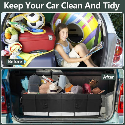 AOPHY Trunk Organizer for Car, 95L Large Capacity Storage with Non-Slip Bottom Strips and 2 Retractable Straps, Cargo Organizer for Suv, Truck, Sedan, Waterproof Portable Car Organizers for Women Men