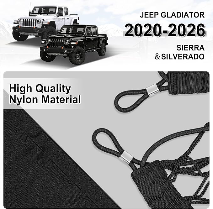 Amiss Truck Bed Cargo Net with Bottom Organizer, Compatible with Jeep Gladiator 2020-2025 2026 JT, Portable Storage for Pickup Cargo and Heavy Duty Hook, Exterior Accessories for Car SUV Truck