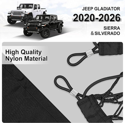 Amiss Truck Bed Cargo Net with Bottom Organizer, Compatible with Jeep Gladiator 2020-2025 2026 JT, Portable Storage for Pickup Cargo and Heavy Duty Hook, Exterior Accessories for Car SUV Truck