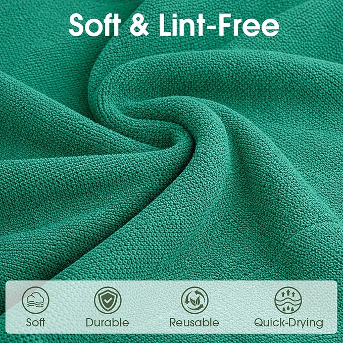 Microfiber Cleaning Cloth Roll–100 Pack, Tear Away Microfiber Towels, Reusable, Washable, Scratch-Free, Kitchen Towels for Car, Home, Kitchen, Glass, Dishes (Malachite Green)